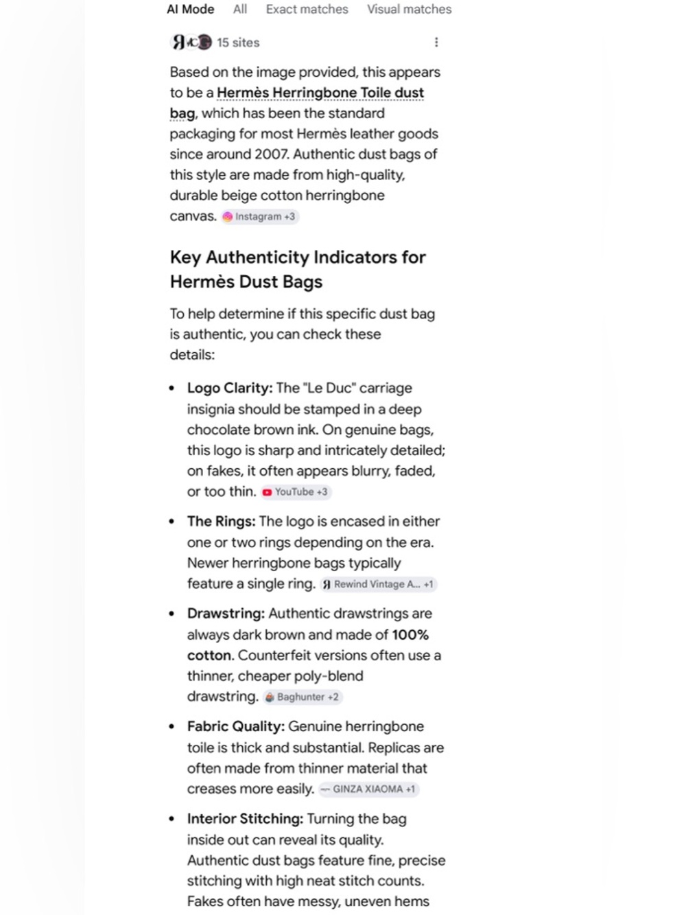 Hermès Drawstring Dust Bag 11.5 x 6 inches herringbone cotton 100% Authentic - Picture 8 of 9